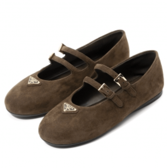(W) Prada Suede Ballerinas Brown