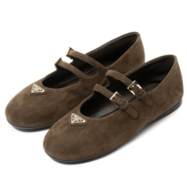 (W) Prada Suede Ballerinas Brown