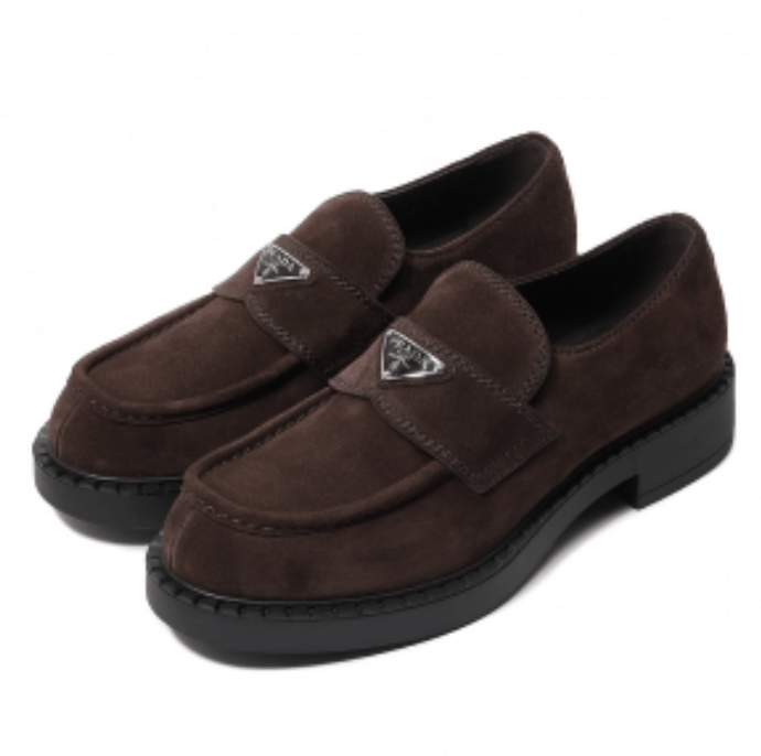 Prada Chocolate Suede Loafers Dark Brown