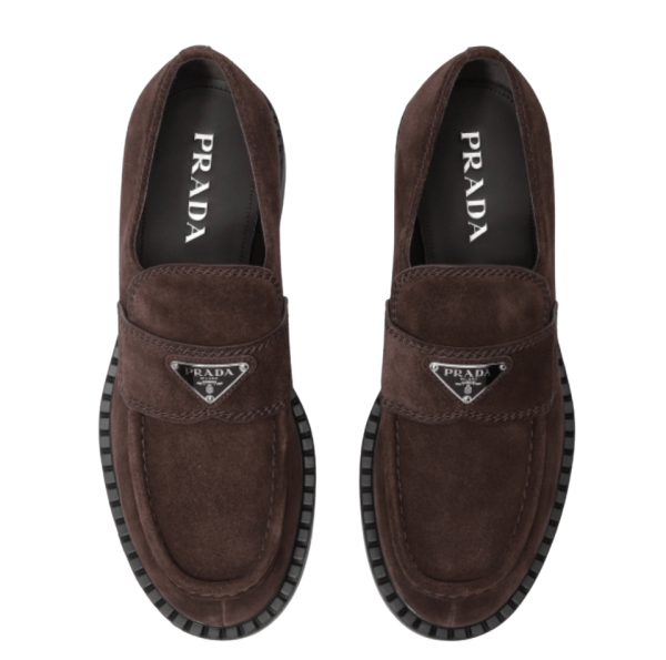 Prada Chocolate Suede Loafers Dark Brown