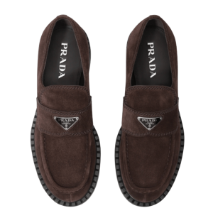 Prada Chocolate Suede Loafers Dark Brown