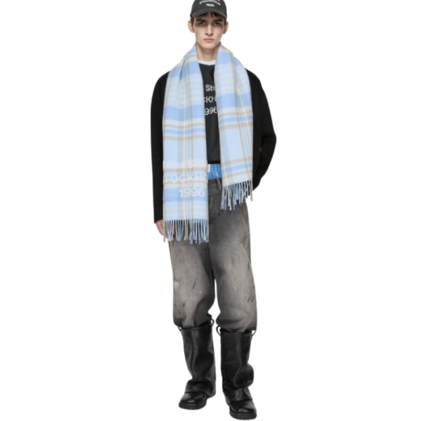 Acne Studios Check logo scarf Wide Aqua blue beige