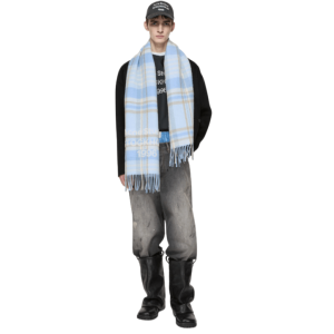Acne Studios Check logo scarf Wide Aqua blue beige