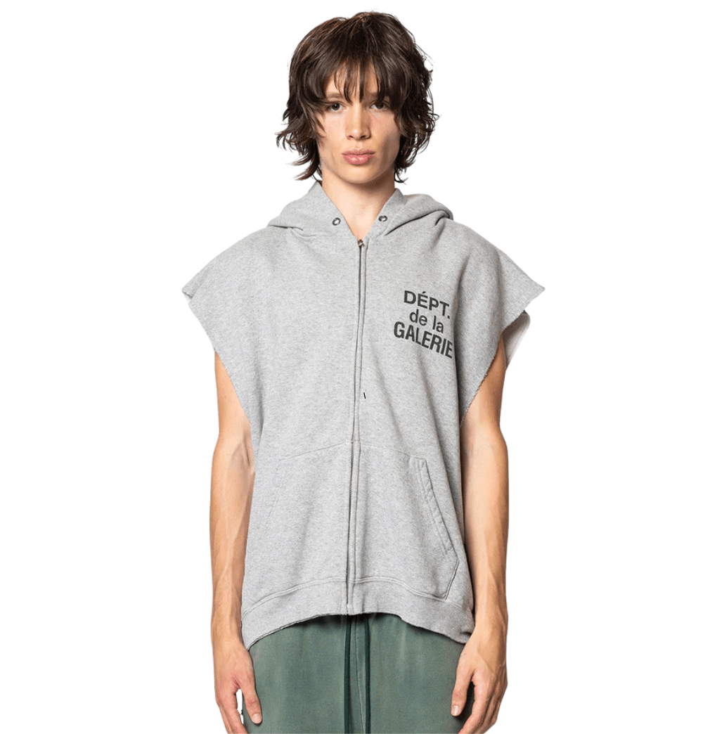 90's FULL ZIP CUT OFF HEATHER GREY