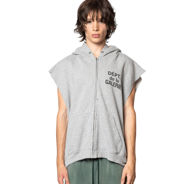90's FULL ZIP CUT OFF HEATHER GREY
