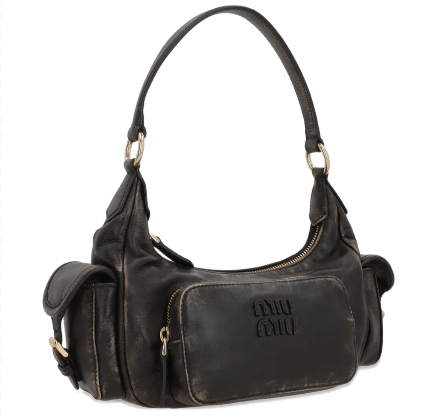 Distressed leather shoulder bag in brown 