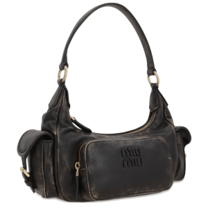 Distressed leather shoulder bag in brown 