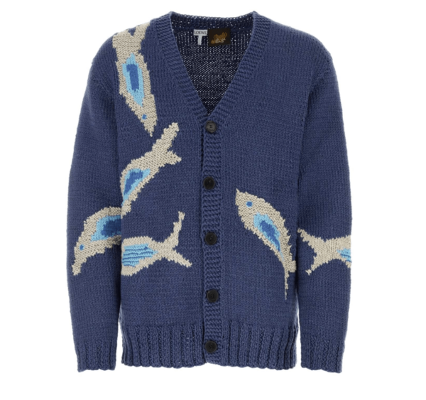 Loewe Paula'S Ibiza Intarsia-Knit Linen, Cotton And Wool-Blend Cardigan M In Blue 