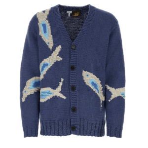 Loewe Paula'S Ibiza Intarsia-Knit Linen, Cotton And Wool-Blend Cardigan M In Blue 