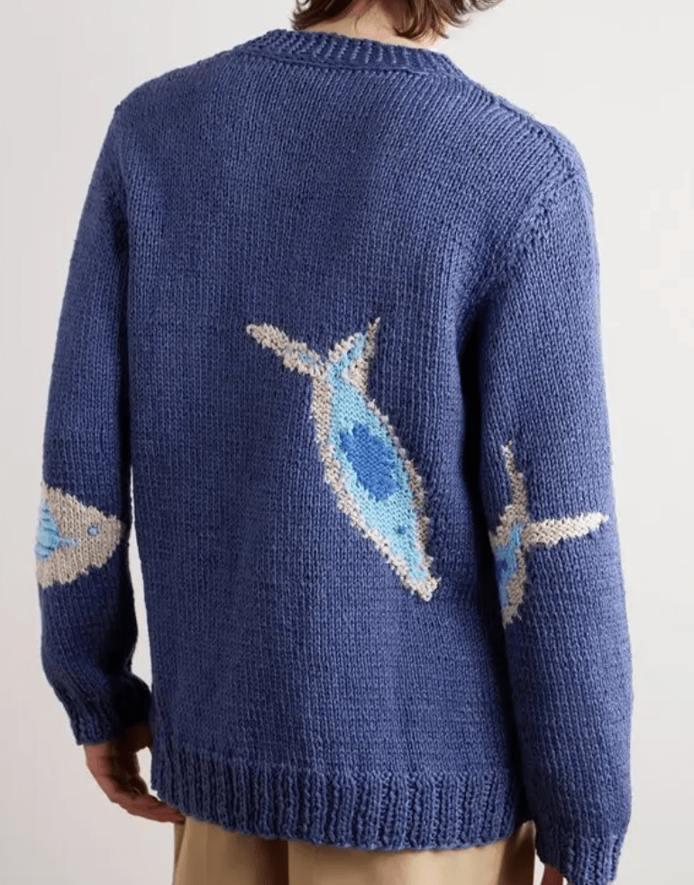 Loewe Paula'S Ibiza Intarsia-Knit Linen, Cotton And Wool-Blend Cardigan M In Blue 