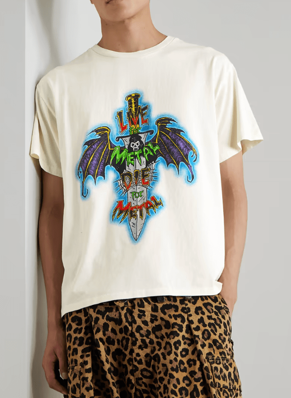 GALLERY DEPT. Live for Metal Glitter Print Cotton Jersey T-Shirt