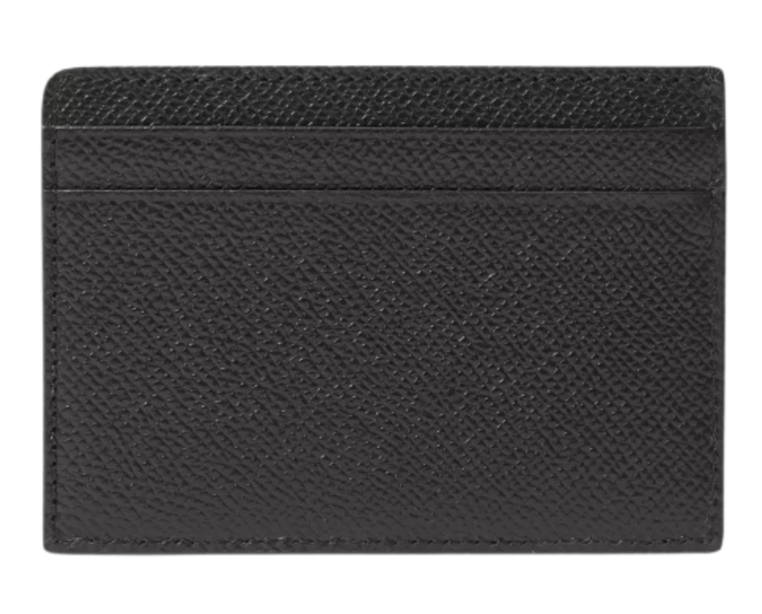 Burberry Icon Stripe Print Grainy Leather Card Case Black