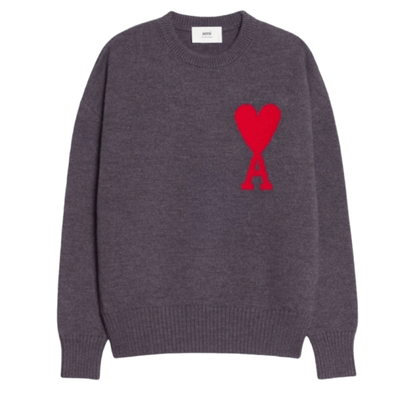 AMI de Coeur Oversize Intarsia Sweater Grey Red