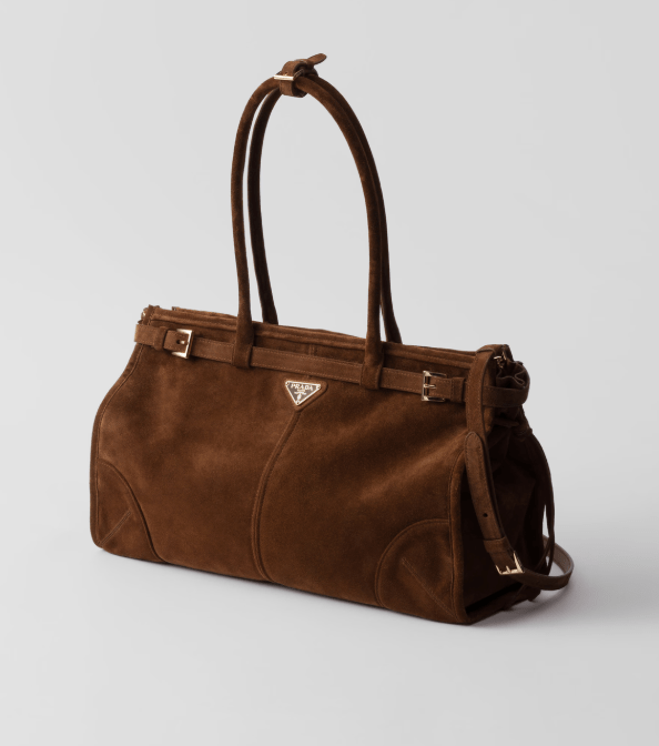 Prada Bonnie large suede handbag Cocoa Brown 