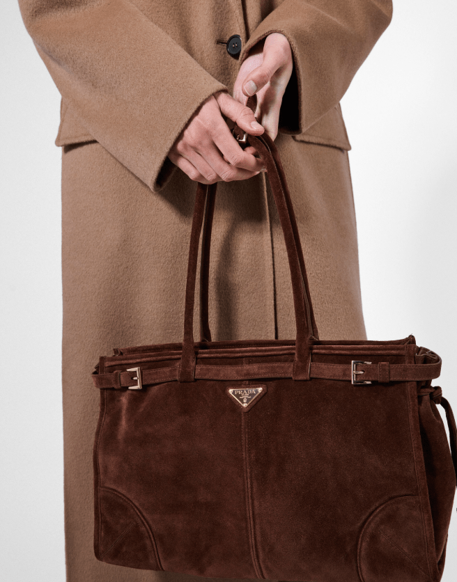 Prada Bonnie large suede handbag Cocoa Brown 