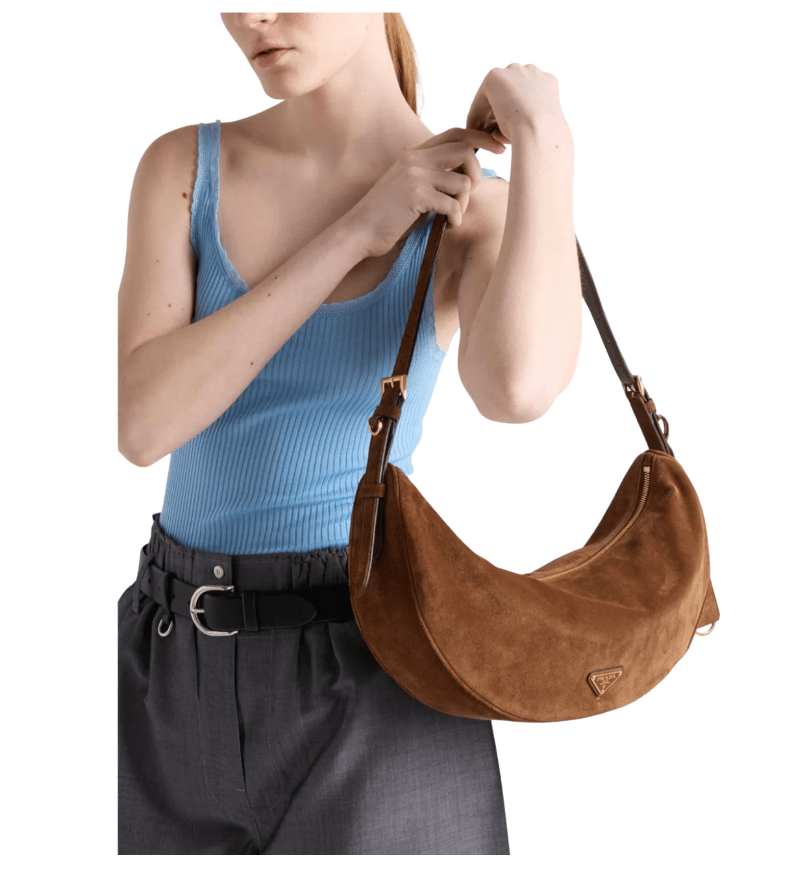 Prada Demi-Lune Large Suede Shoulder Bag Cocoa Brown