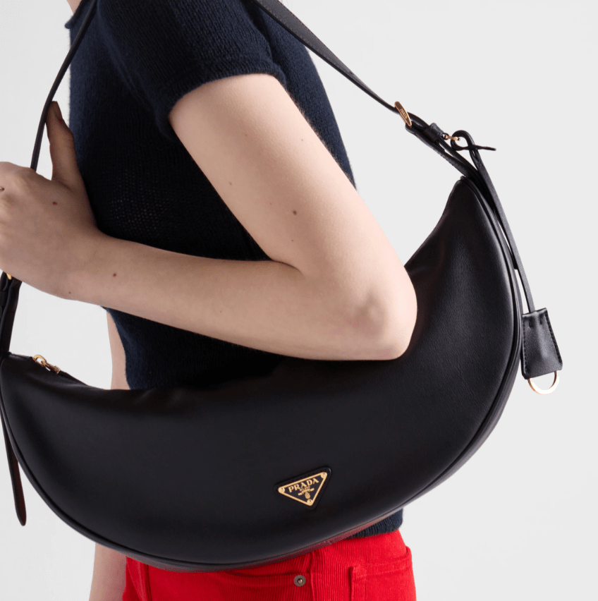 Prada Demi-Lune Large Leather Shoulder Bag Black