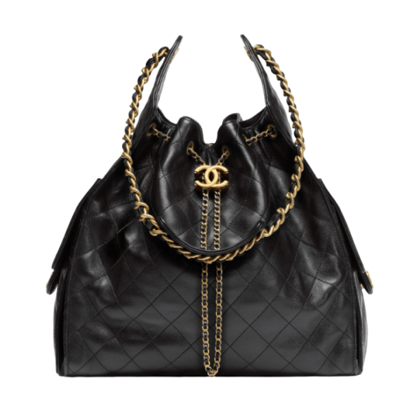 Chanel 25 medium handbag, Grained calfskin & gold-tone metal, black 