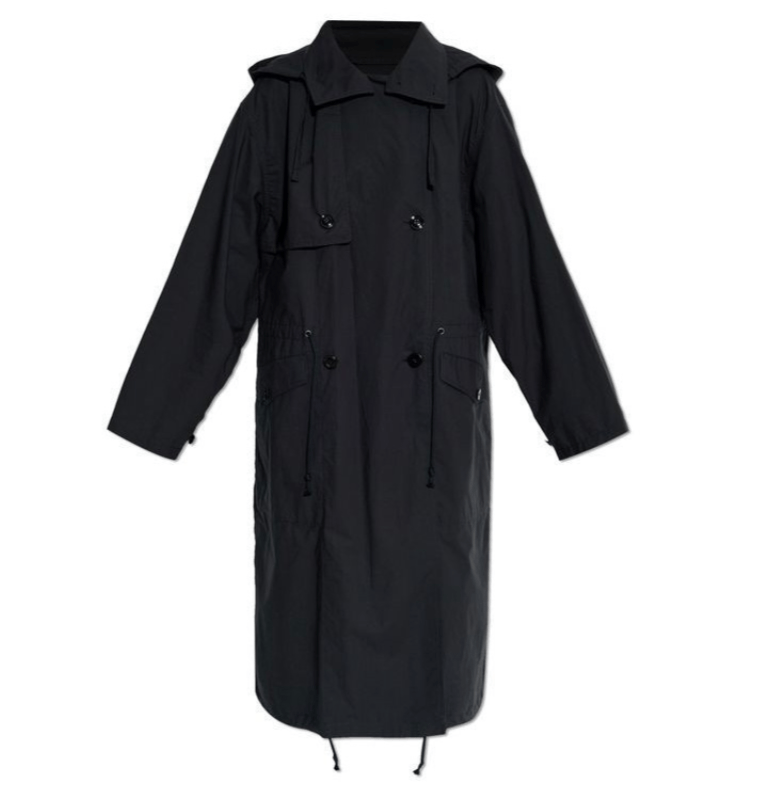 Lemaire Black Trench coat with detachable hood