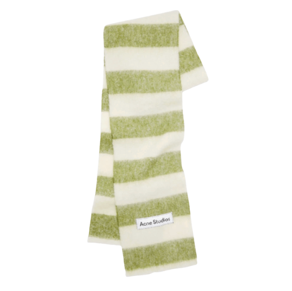 Acne Studios Wool-Blend Stripe Scarf Olive Green White