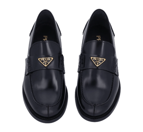 PRADA Brushed Leather Loafer - Black Gold