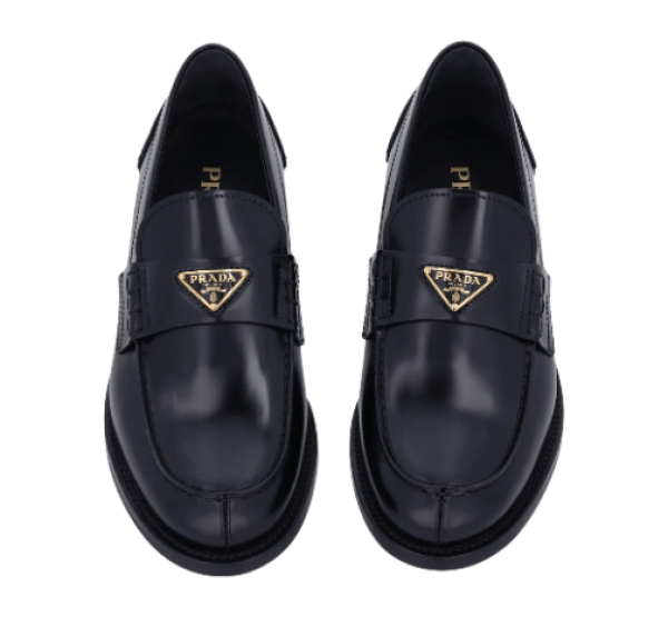 PRADA Brushed Leather Loafer - Black Gold