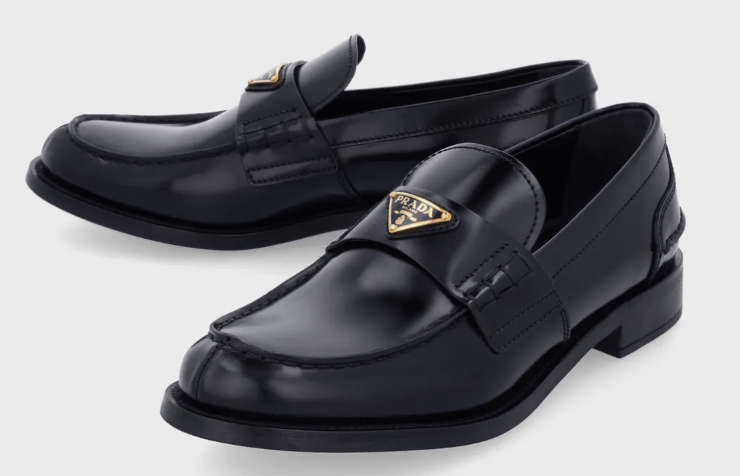 PRADA Brushed Leather Loafer - Black Gold