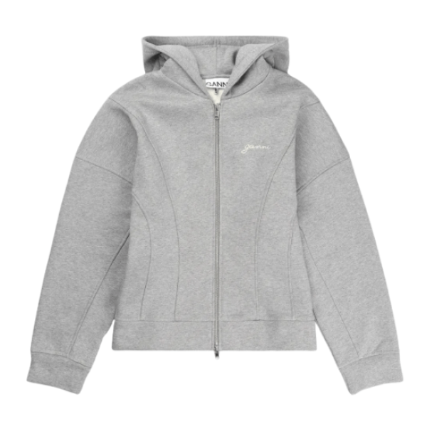 GANNI Heavy Fleece Zip-Up Hoodie - Paloma Melange