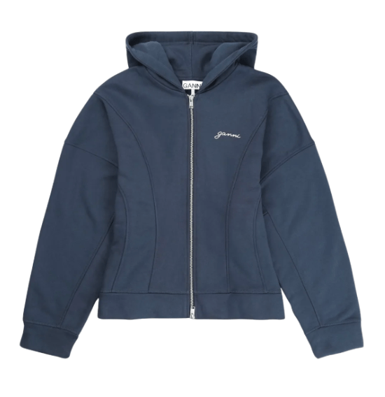  GANNI Heavy Fleece Zip-Up Hoodie - Sky Captain
