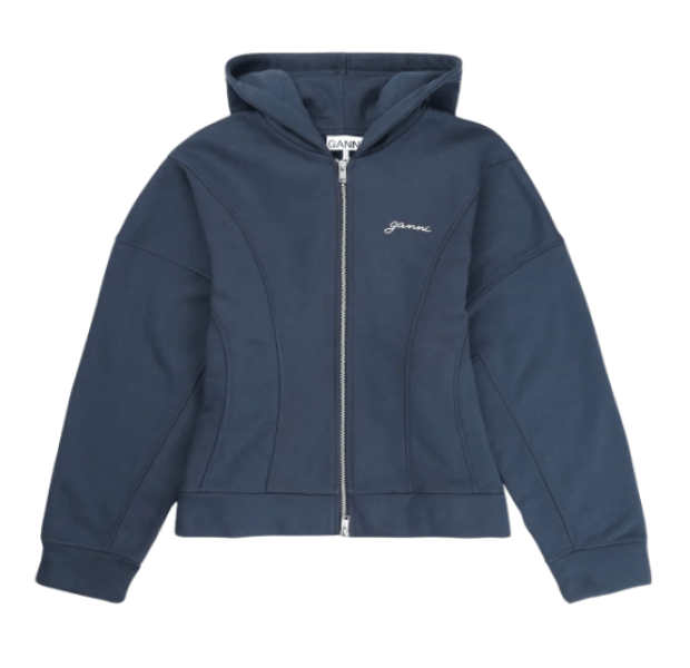  GANNI Heavy Fleece Zip-Up Hoodie - Sky Captain
