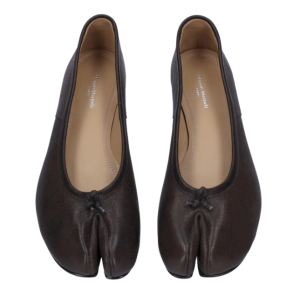 (W) Maison Margiela Tabi Leather Ballerina Shoes Nutmeg
