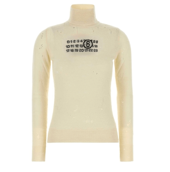 MM6 Maison Margiela Distressed turtleneck sweater with Numeric Signature 