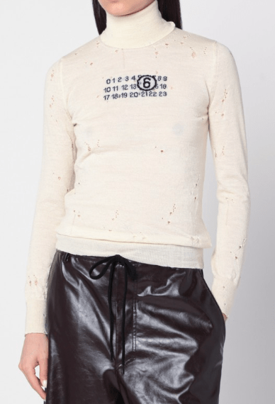 MM6 Maison Margiela Distressed turtleneck sweater with Numeric Signature 