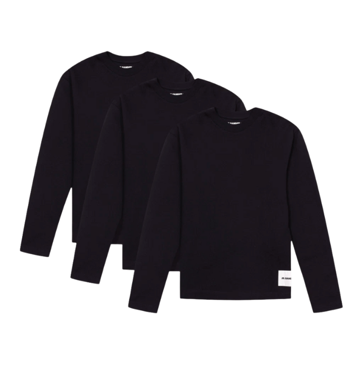 (W) Jil Sander Organic Cotton Long Sleeve T-Shirt Set Black (3 Pack)