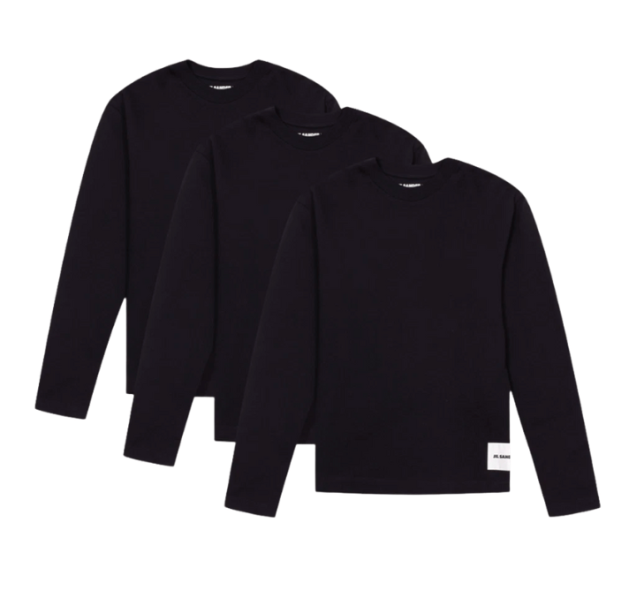 (W) Jil Sander Organic Cotton Long Sleeve T-Shirt Set Black (3 Pack)