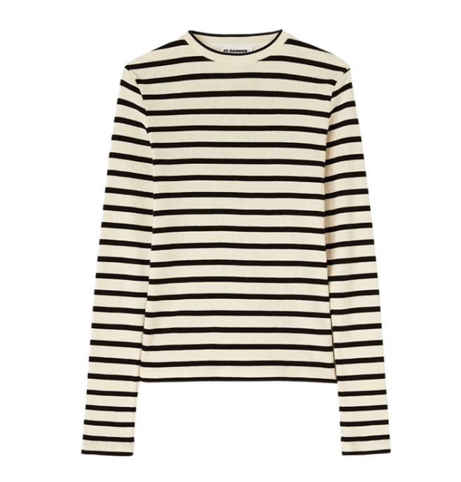 (W) Jil Sander Cotton Two-Toned Stripe Top Grey
