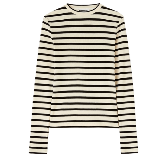 (W) Jil Sander Cotton Two-Toned Stripe Top Grey