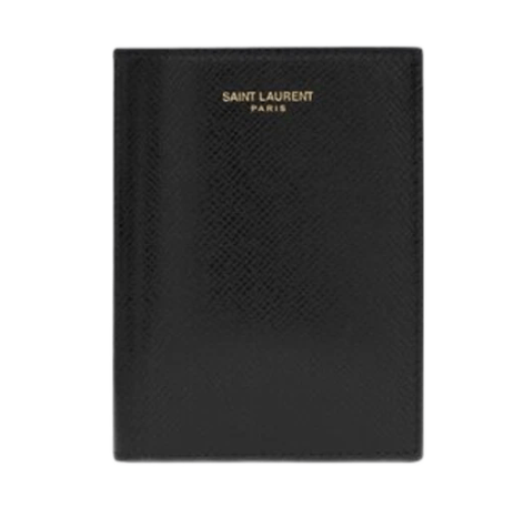 Saint Laurent Paris Credit Card Wallet In Coated Bark Leather Black