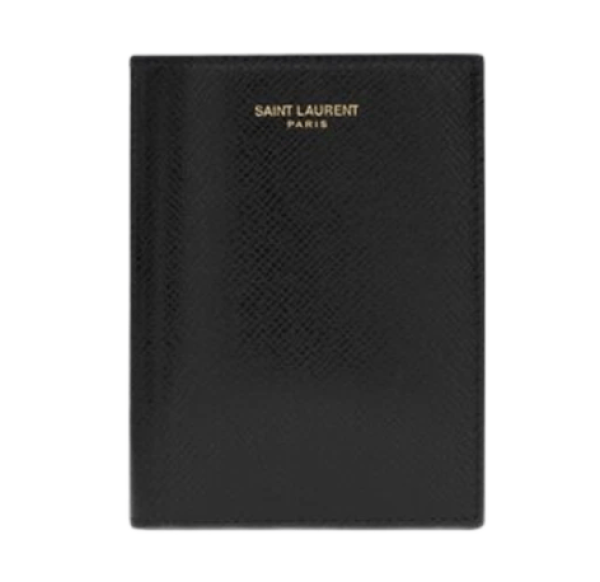 Saint Laurent Paris Credit Card Wallet In Coated Bark Leather Black