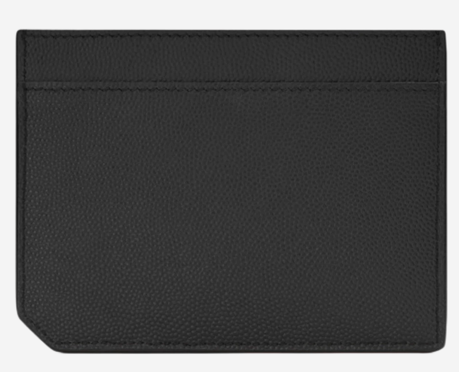 Saint Laurent ID Card Case in Grain De Poudre Embossed Leather Black