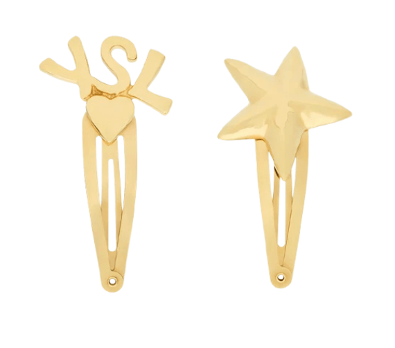 (W) Saint Laurent Cassandre Metal Hair Clip Gold (Set of 2)