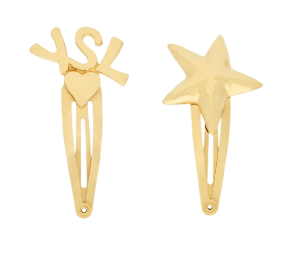 (W) Saint Laurent Cassandre Metal Hair Clip Gold (Set of 2)