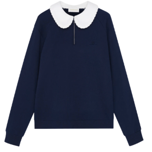 Shushu/Tong Women Doll Collar Oversized Sweatshirt Navy Blue - 25FW
