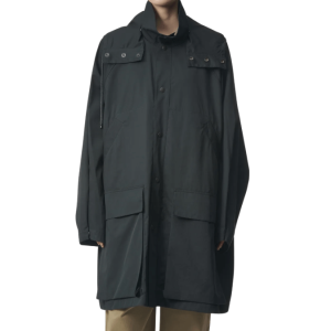 High Neck Hooded Trench Coat - Black 