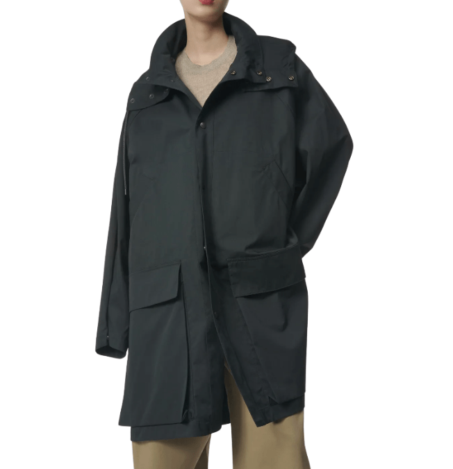 High Neck Hooded Trench Coat - Black 
