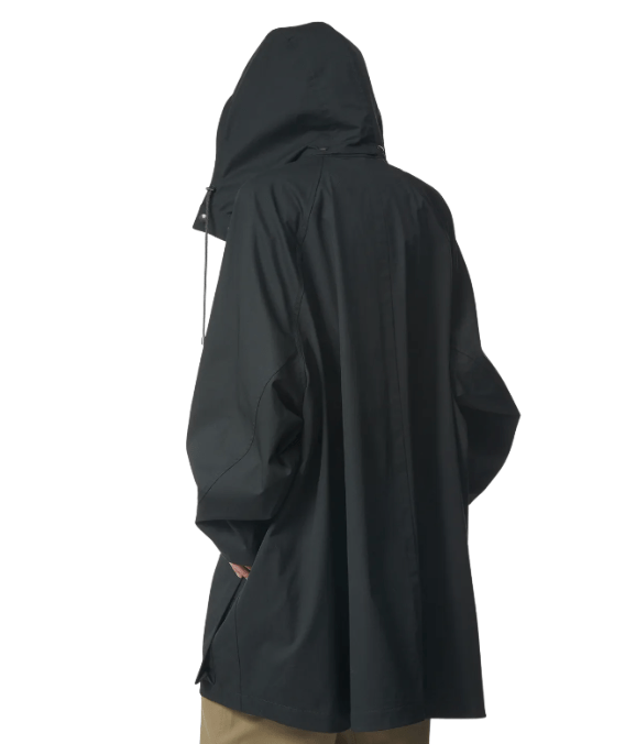 High Neck Hooded Trench Coat - Black 