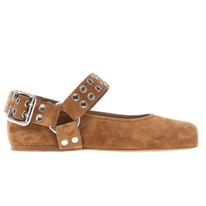 ALAÏA UMBER BIKER BALLET FLATS IN SUEDE