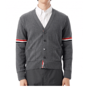Thom Browne Wool Relaxed V-Neck Armband Cardigan Medium Grey