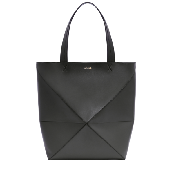 XL Puzzle Fold tote in shiny calfskin Black