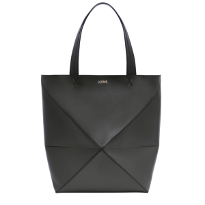XL Puzzle Fold tote in shiny calfskin Black